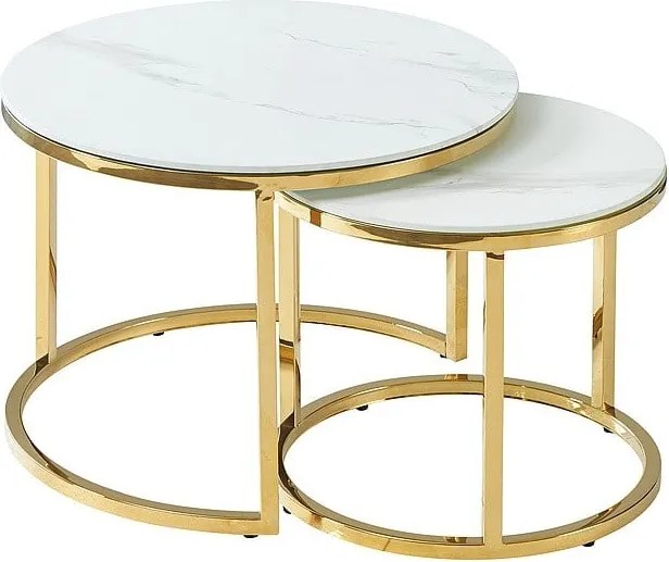 Set di Tavolini da caffè Muse II effetto marmo bianco/oro