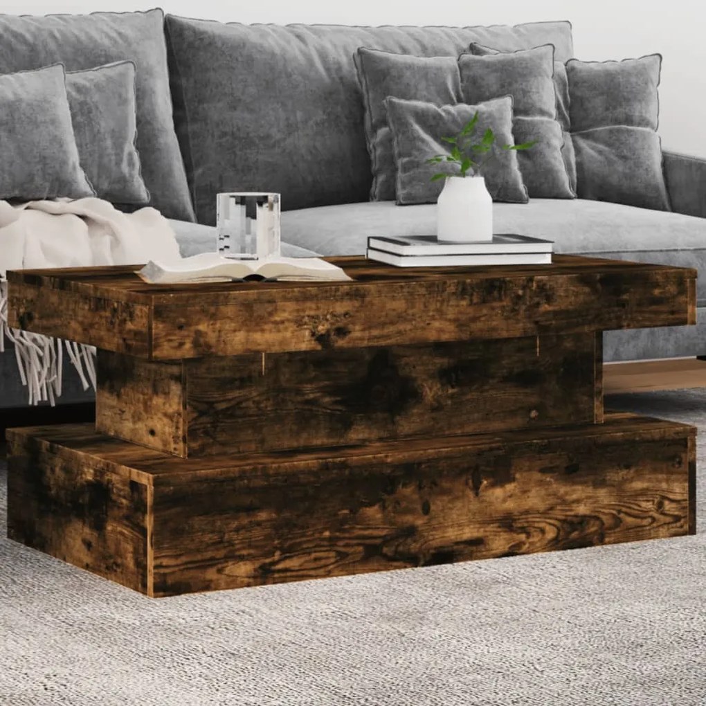 Tavolino Da Soggiorno Con Luci Led Rovere Fumo 90x50x40 Cm /