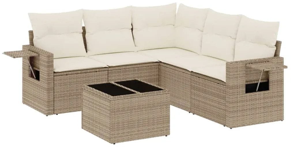 Set divano da giardino 6 pz con cuscini beige in polyrattan