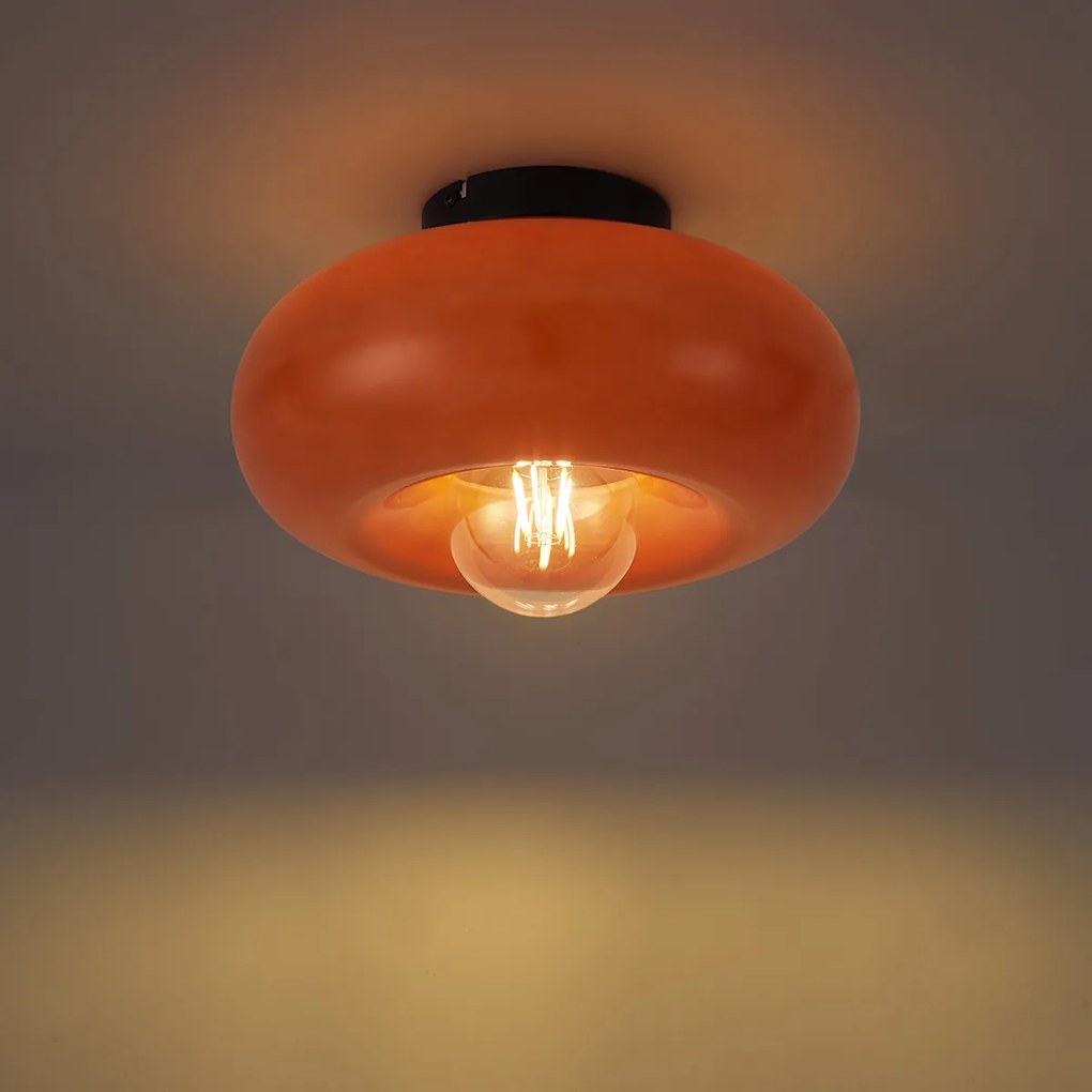 Plafoniera retrò nera con vetro arancione 30cm - Glaze