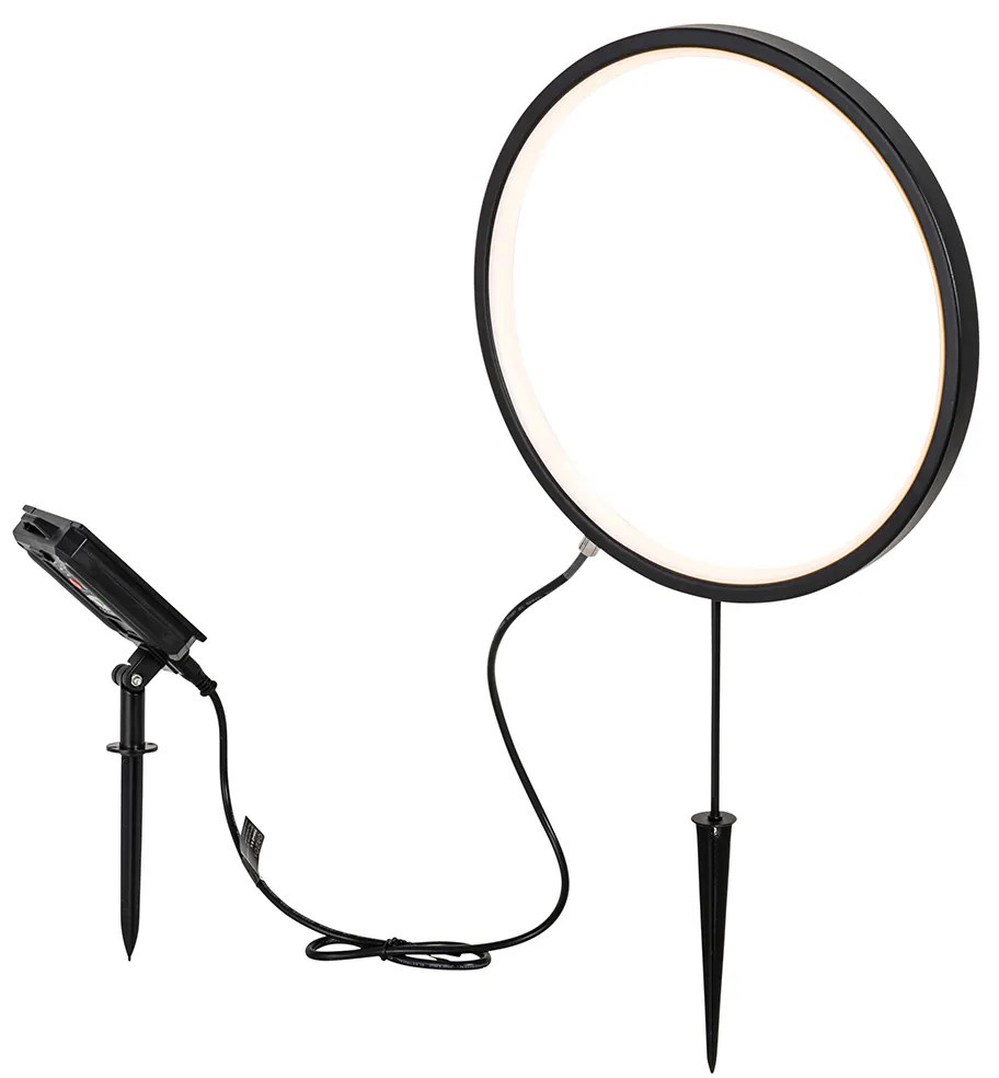 Lampada da esterno nera a punta 60 cm con LED ricaricabile e solare IP65 - Adalind