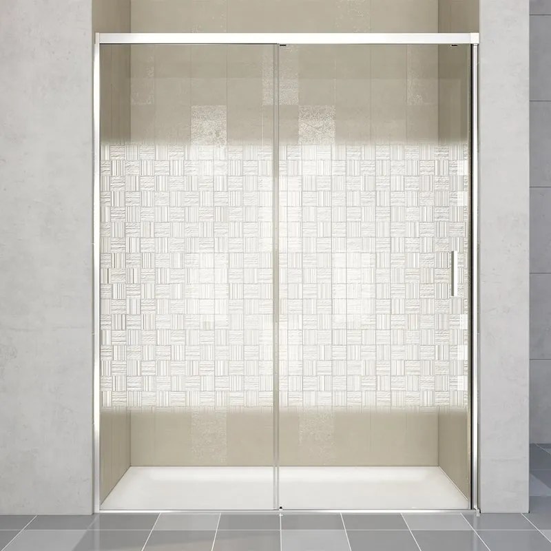 Porta doccia scorrevole Jazz L 140 x H 200 x P 0.6 cm in vetro smerigliato profilo cromo