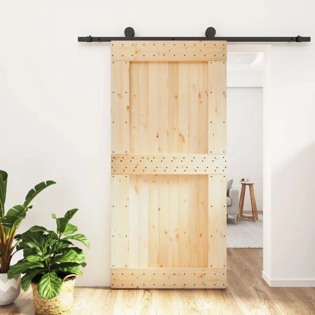 Porta Scorrevole Con Set Hardware 100x210cm Legno Massello Pino /