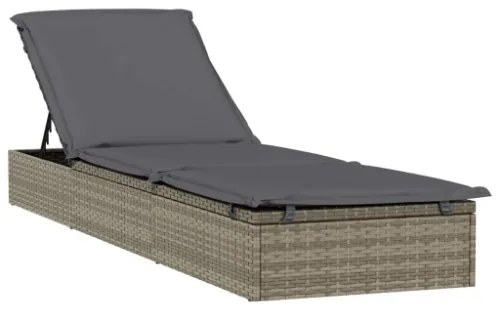 Lettino Prendisole 1 pz con Tavolino Grigio in Polyrattan