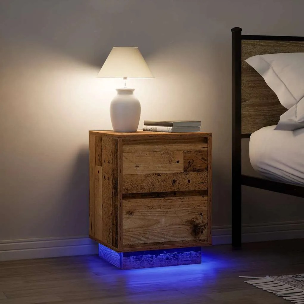 Comodini Con Luci A Led 2 Pz Legno Antico 38x34x50 Cm /