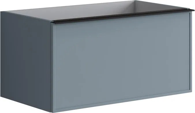 Mobile da bagno sospeso sotto lavabo Pixel frame 2 cassetti L 80 x H 40 x P 45.5 cm blu indaco e maniglia alluminio nero opaco