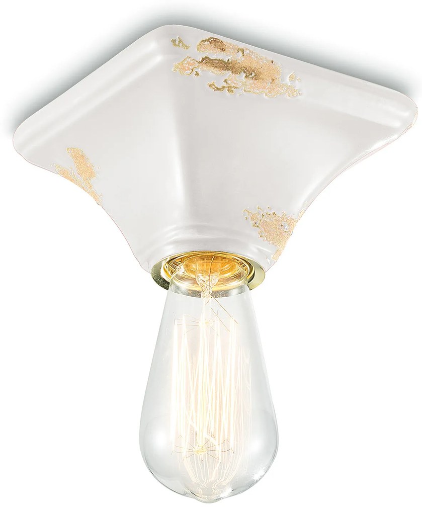 Plafoniera Vintage Quadrata Piccola Ceramica Bianca 1 Luce E27