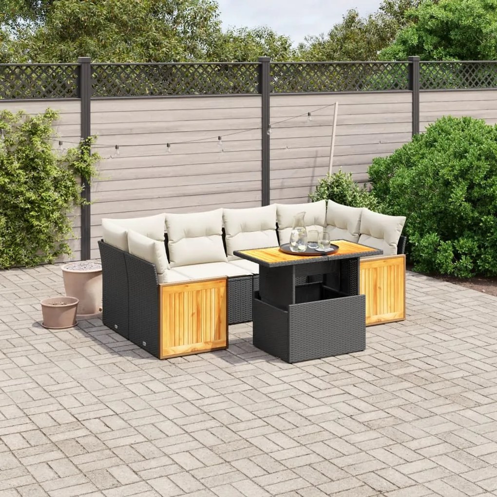 Set divani da giardino con cuscini 7pz nero polyrattan