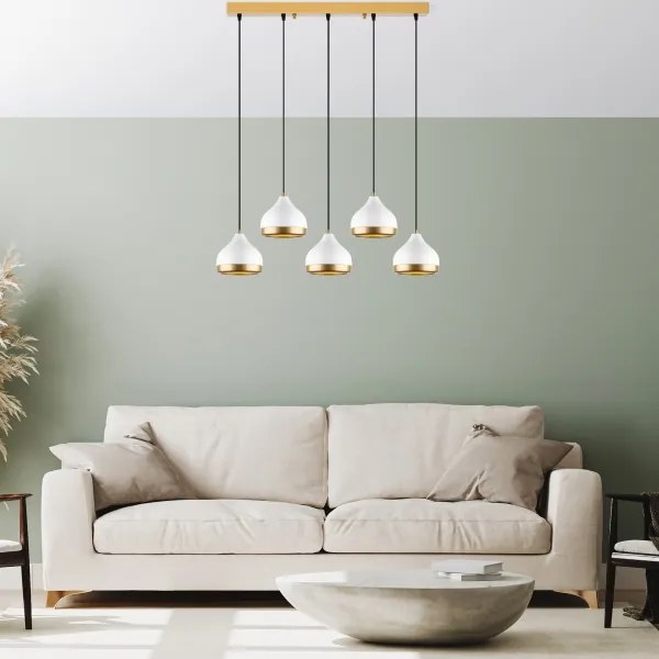 Lampadario a sospensione su cavo YILDO 5xE27/40W/230V bianco/oro