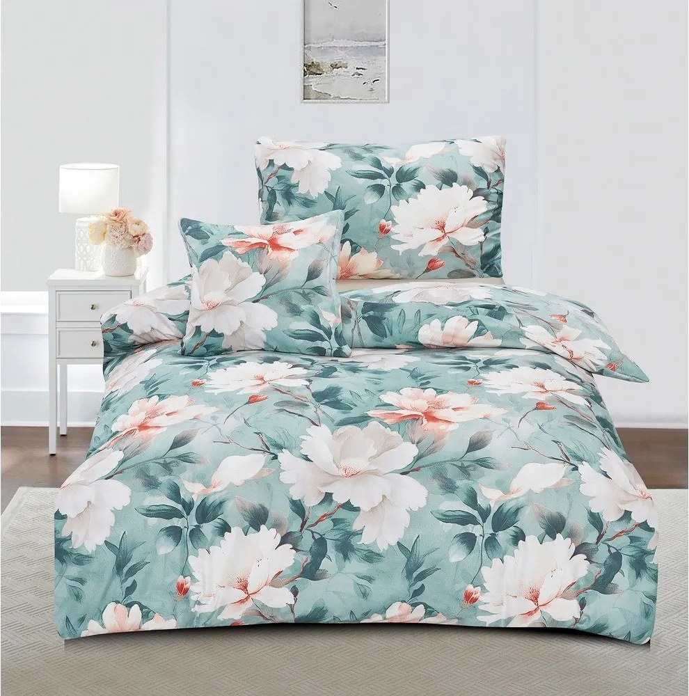 Set copripiumino e federa turchese in microsatinato per letto singolo 3 pezzi 140x200 cm Selma – My House