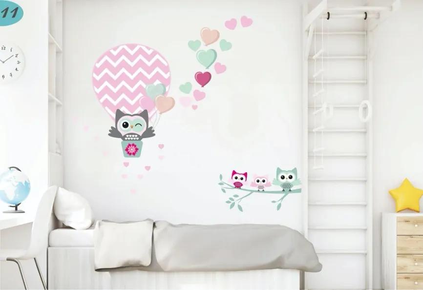 Adesivo decorativo da parete in colori pastello con gufo innamorato 60 x 120 cm
