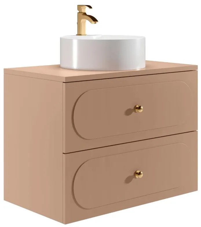 Mobile bagno sospeso con lavabo d'appoggio tondo - Rosa antico - 80 cm - SATOBAL