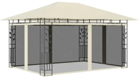 Gazebo con Zanzariera e Luci LED 4x3x2,73 m Crema