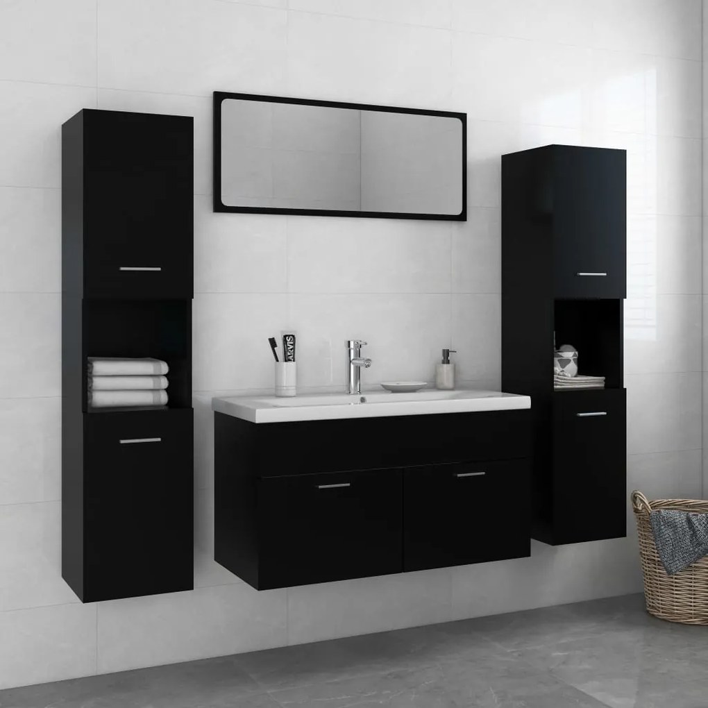 Set mobili da bagno nero in truciolato