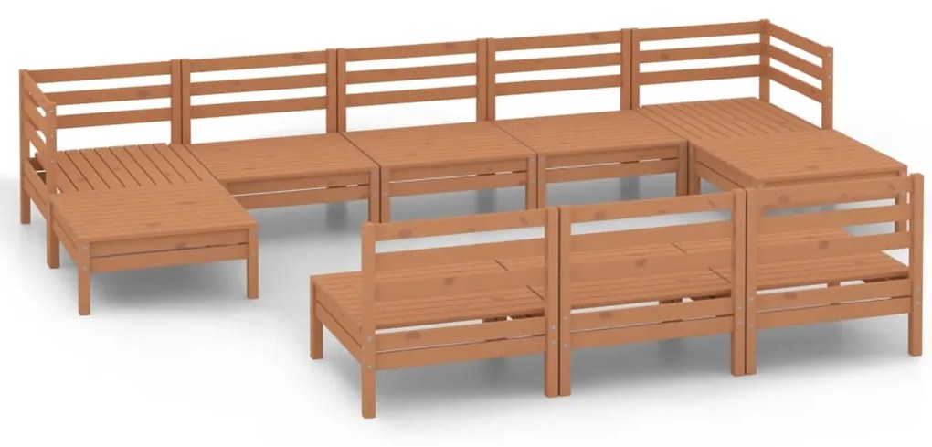 Set Salotto da Giardino 10 pz in Legno Massello di Pino Miele