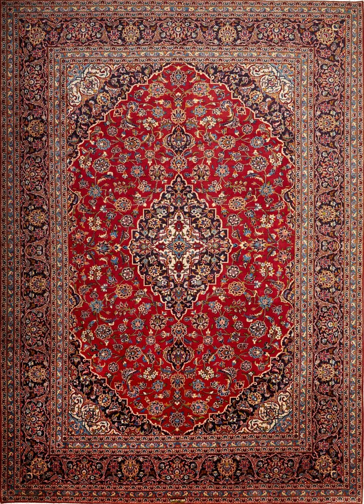 Kashan Tappeto 380 x 270 Blu (Iran) Annodato A Mano