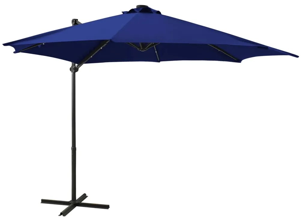 Ombrellone A Sbalzo Con Palo E Luci A Led Azzurro 300 Cm /