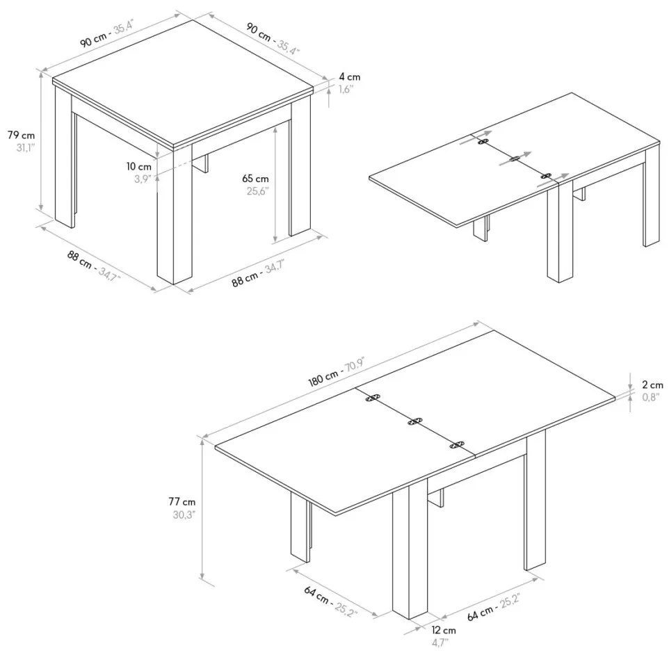 Tavolo LIPARI finitura bianco perla allungabile a libro 90&#215;90 cm &#8211; 180&#215;90 cm