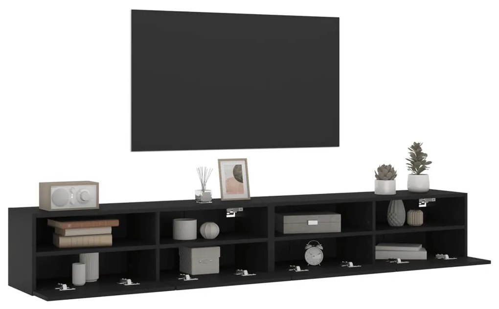 Mobili TV a Parete 2pz Neri 100x30x30 cm in Legno Multistrato