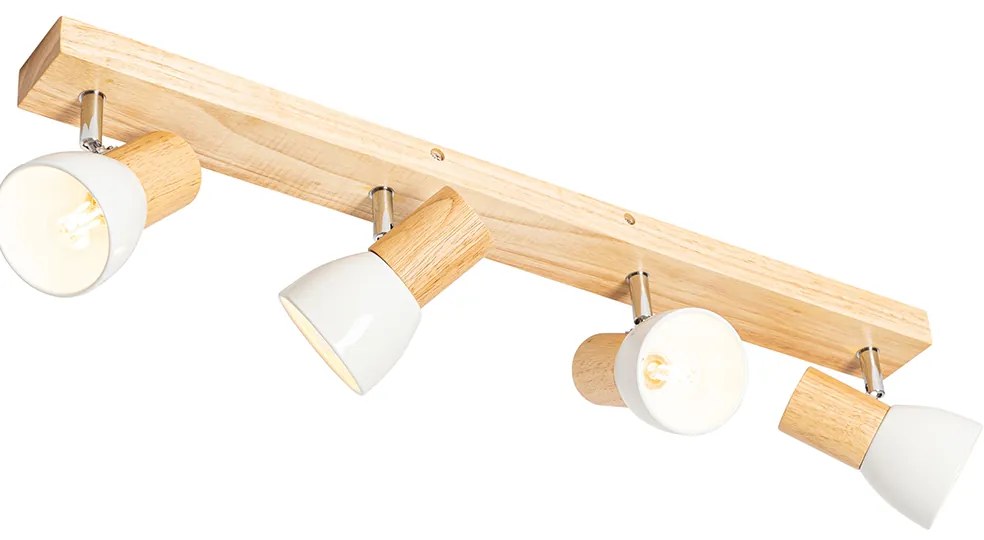 Faretto da soffitto in legno con bianco regolabile 4 luci - Thorin