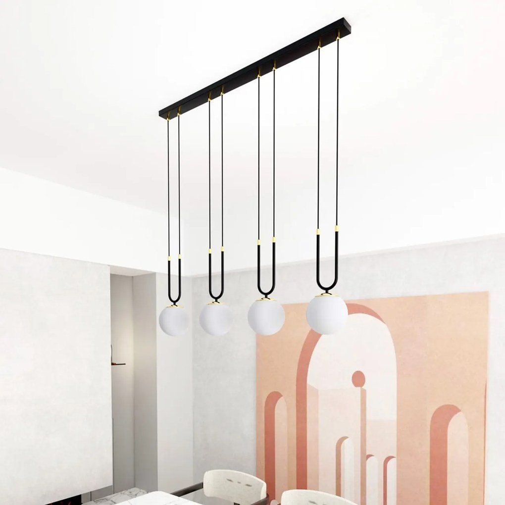 Lampadario a Sospensione in Acciaio e Vetro GLAM 4 Nero 4xE14