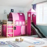 Letto a Soppalco con Torre Bambini Rosa 90x200cm Massello Pino 3309157