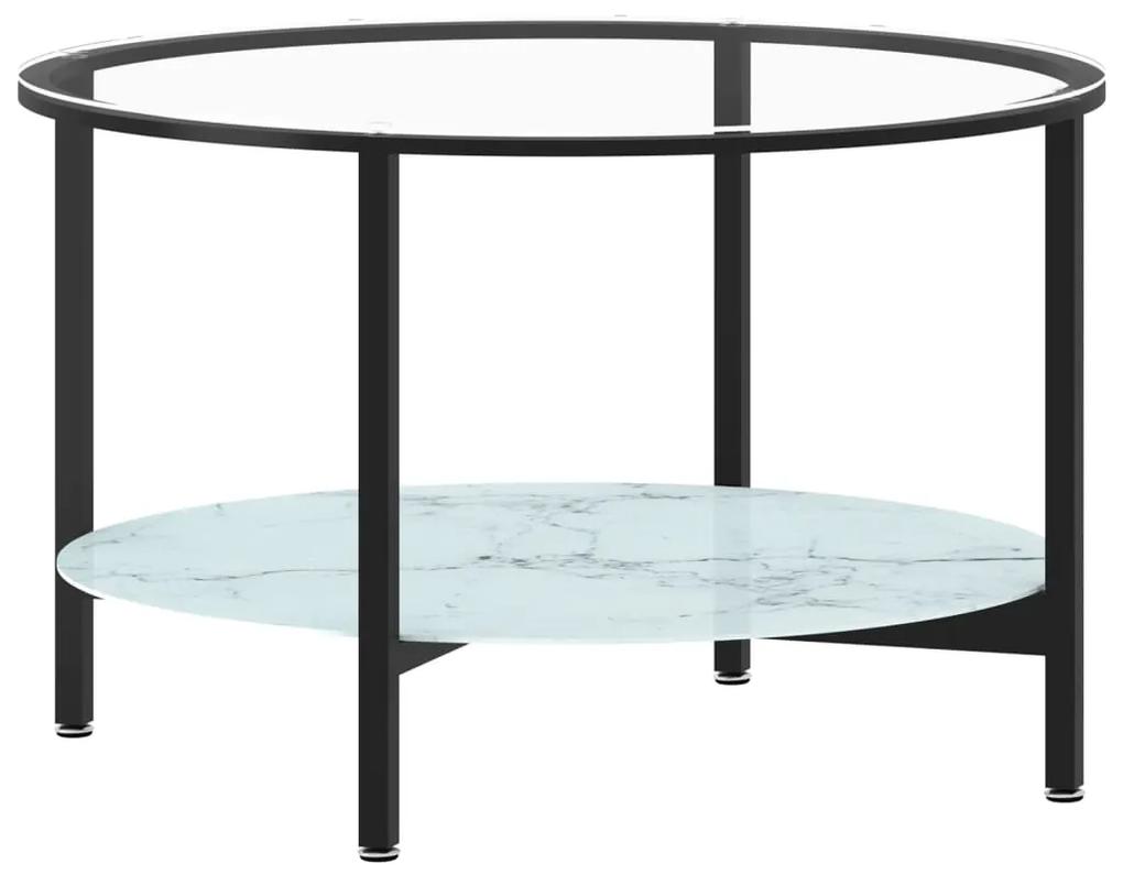 Tavolino da salotto nero e marmo bianco 70cm in vetro temperato