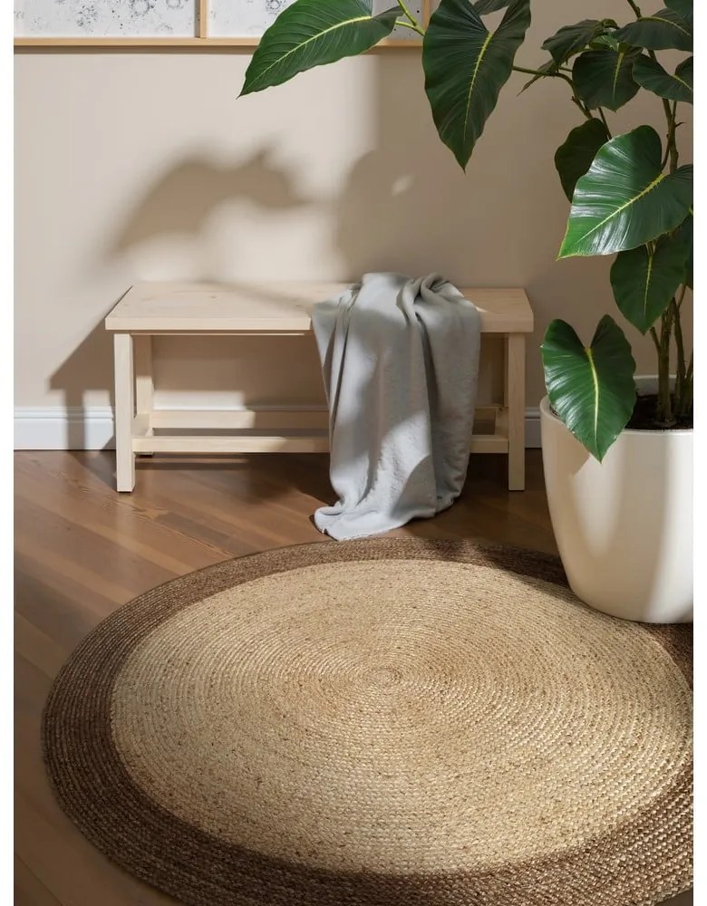 Tappeto rotondo greige in iuta reversibile e tessuto a mano ø 120 cm Jutta Greige – Hanse Home