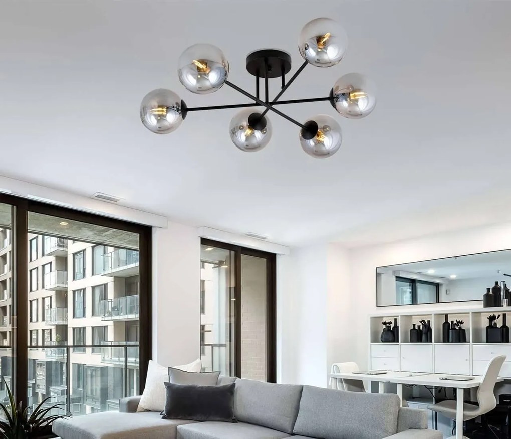 Lampadario Roma 6 Nero con sfere Grafite E14 da soffitto
