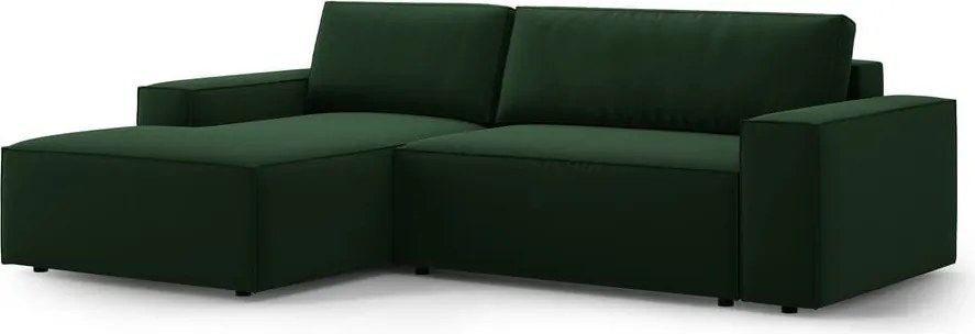 Divano angolare verde scuro allungabile/con contenitore (con penisola a sinistra/con chaise lounge) con rivestimento in velluto Jodie – Micadoni