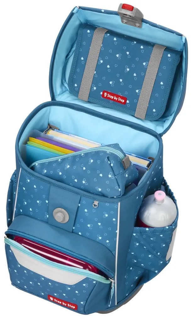 Zaino scuola Step by Step BASIS, Blue Hearts - set 4 pezzi