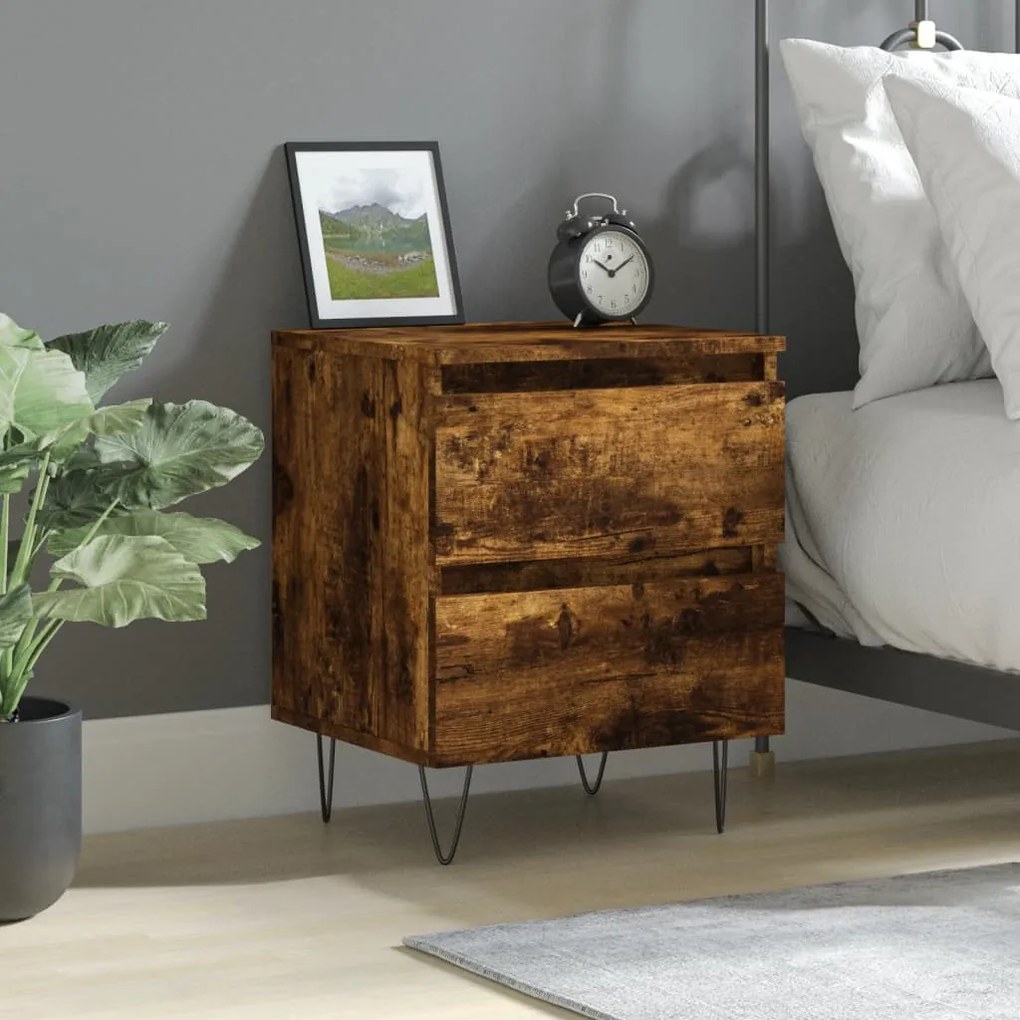 Comodino Rovere Fumo 40x35x50 Cm İn Legno Multistrato /