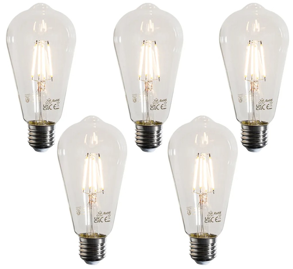Set di 5 Lampadine LED a filamento E27 ST64 trasparenti 4W 470 lm 2700K
