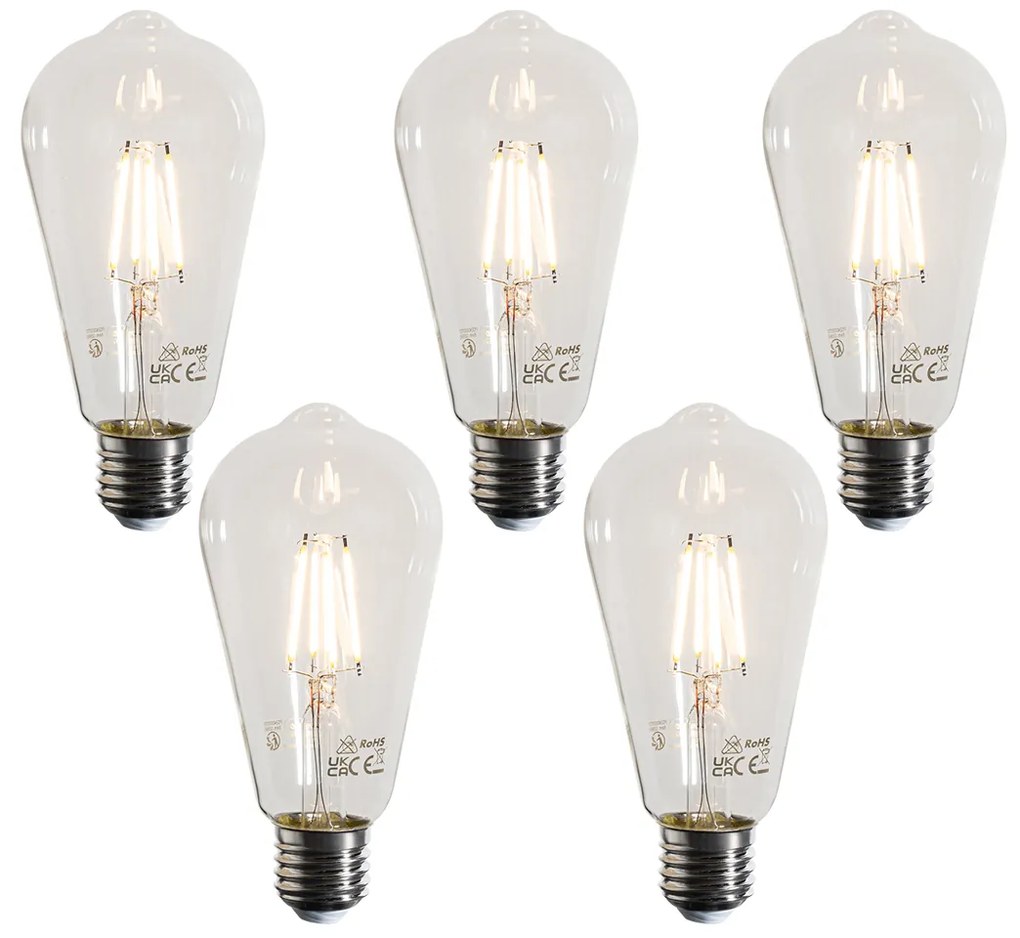 Set van 5 E27 LED lampen filament ST64 helder 4W 470 lm 2700K