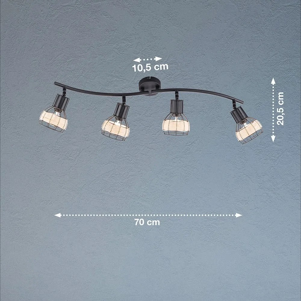 Plafoniera nera con paralume in metallo/con paralume in rattan 10,5x70 cm Straw – Fischer &amp; Honsel