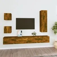 Set di Mobili Porta TV 5 pz Rovere Fumo in Legno Multistrato 3114451