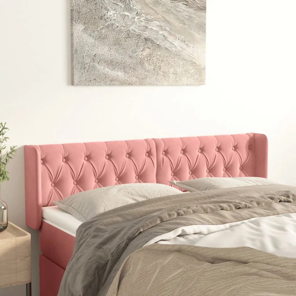 Testiera Ad Orecchio Rosa 147x16x78/88 Cm İn Velluto /