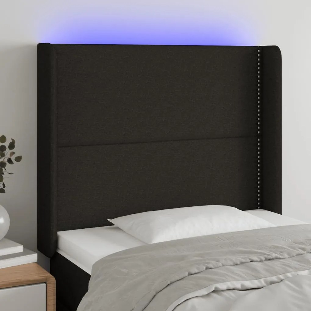 Testiera A Led Nera 83x16x118/128 Cm İn Tessuto /