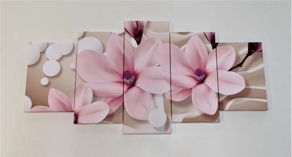 Quadri 5 pezzi – Magnolia su sfondo astratto