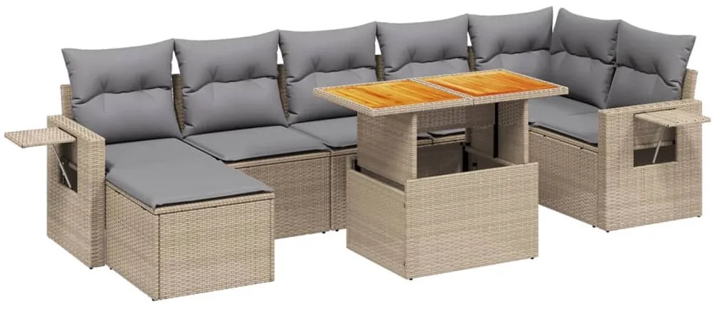 Set divano da giardino 8 pz con cuscini beige in polyrattan