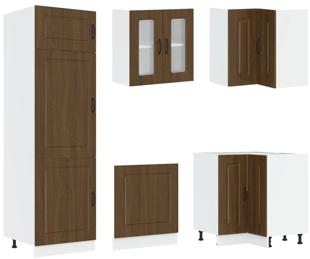 Mobile da cucina ""kalmar"" con doppio lavello in rovere marrone in legno ingegnerizzato