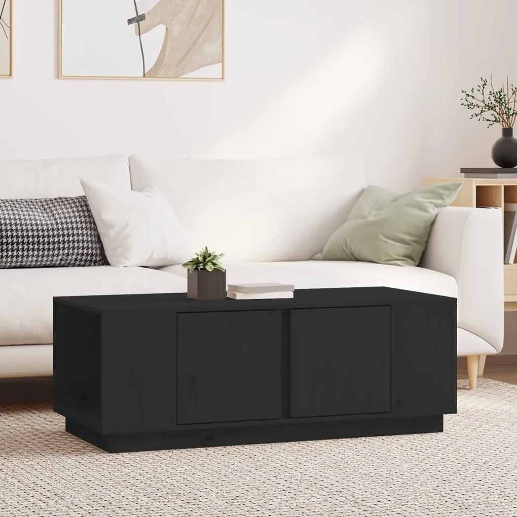 Tavolino Da Salotto Nero 110x50x40 Cm Legno Massello Di Pino /