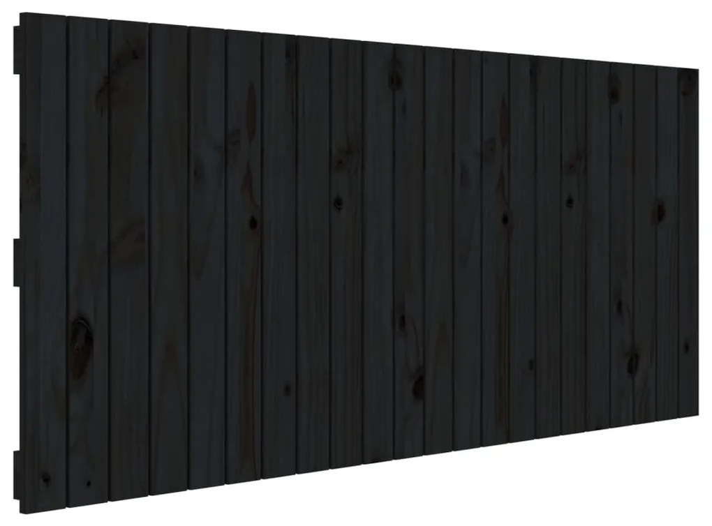 Testiera da parete nera 140x3x60 cm in legno massello di pino