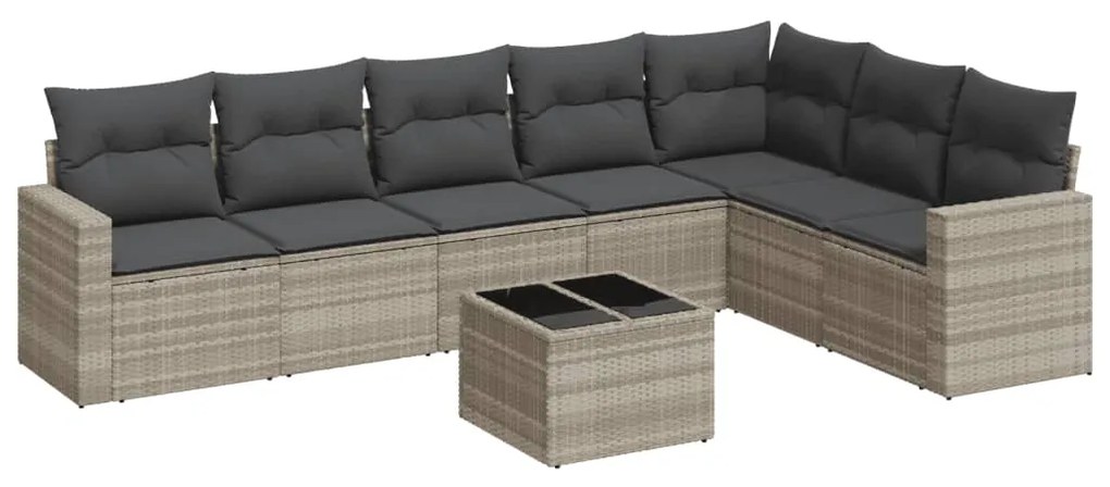 Set divano da giardino 8pz con cuscini grigio chiaro polyrattan