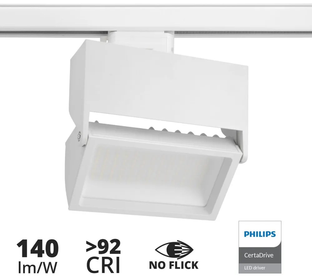 Faro LED 44W Rettangolare per Binario Trifase, 100°, Bianco - PHILIPS CertadriveNo Flickering CRI92 Colore  Bianco Naturale 4.000K