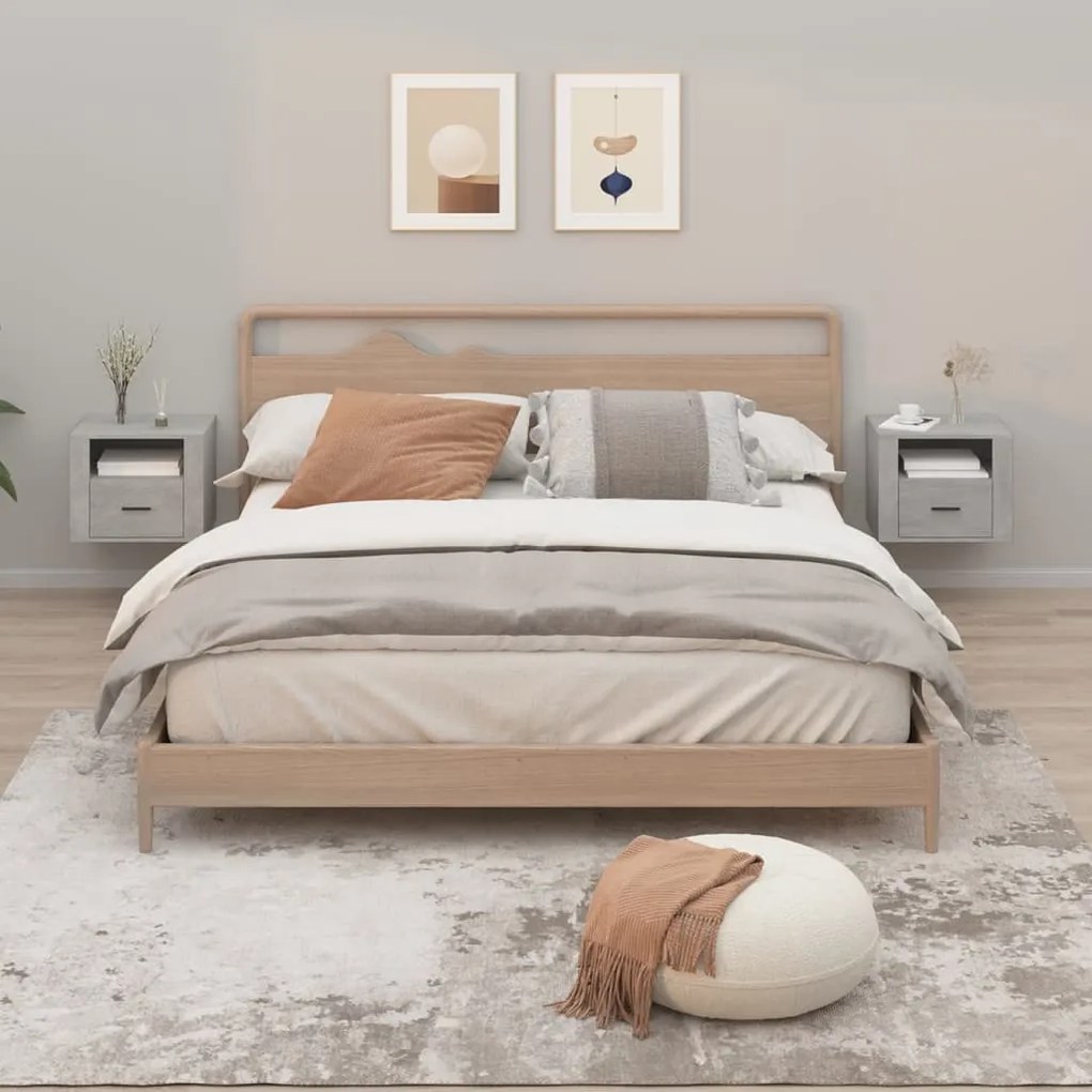 Comodini A Muro 2 Pz Grigio Cemento 50x36x40 Cm /