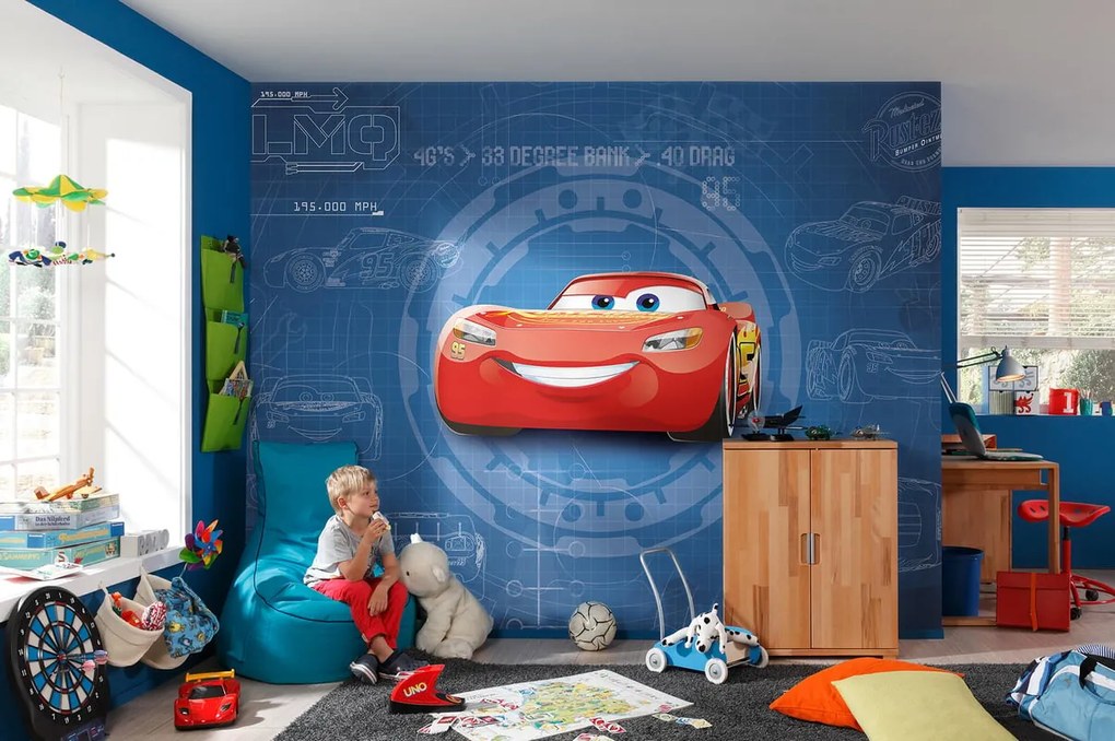 Fotomurale Cars blueprint, blu e rosso
