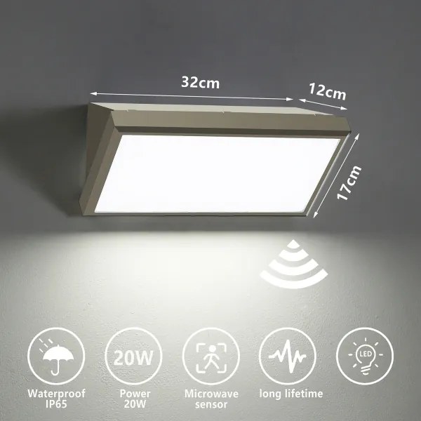 Brilagi-Applique da esterno con sensore TRIANGLE LED/20W/230V grigio IP65