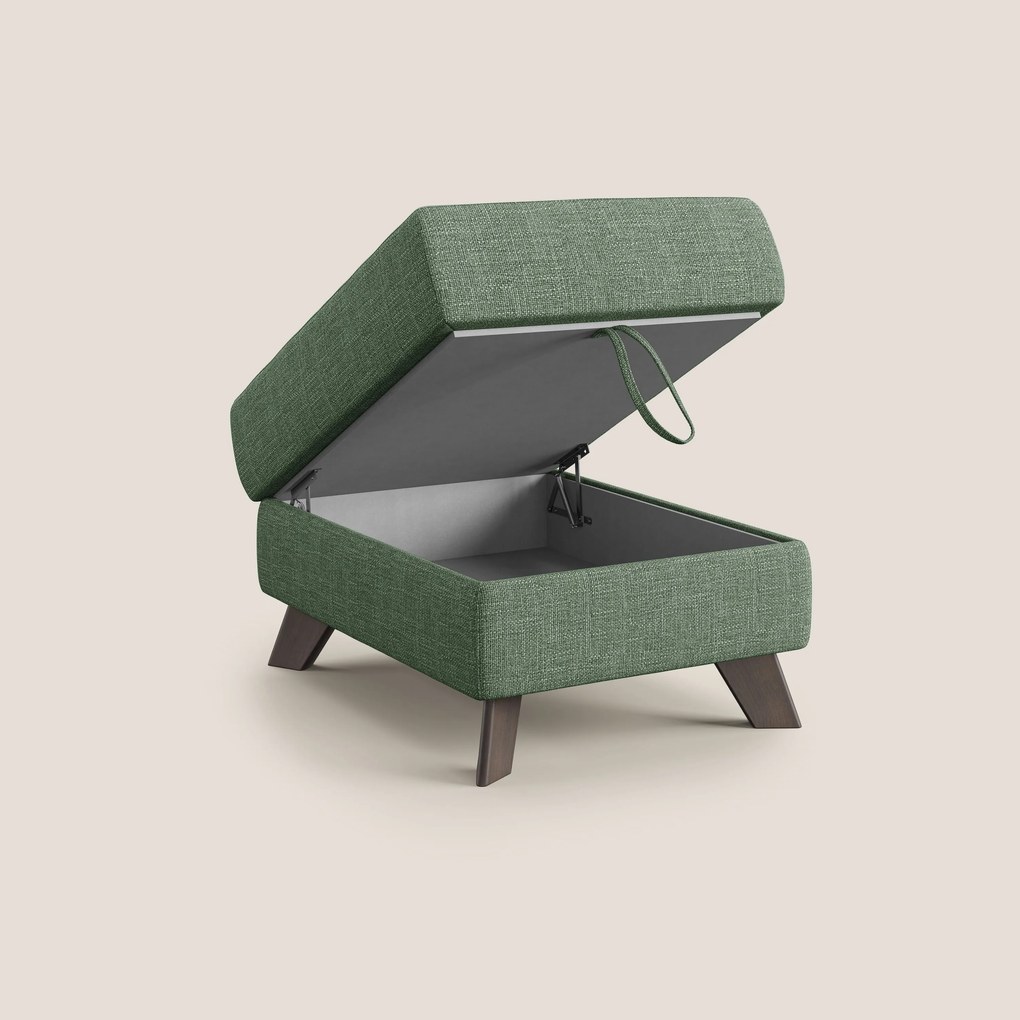 Moon Pouf contenitore e piedini alti in tessuto morbido ad intreccio soft-touch impermeabile T06 verde