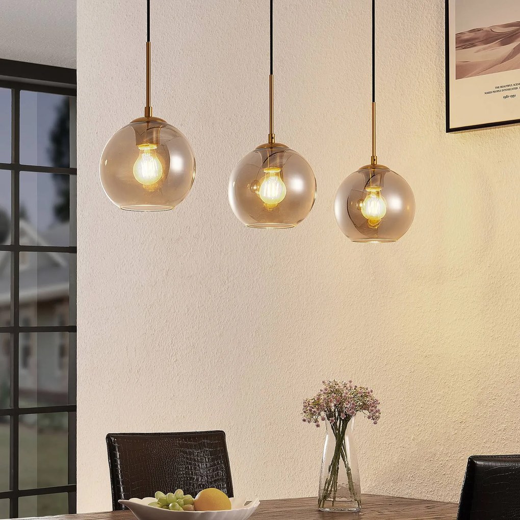 Lampada a sospensione in vetro Hiwana Lindby, dimmerabile, Alluminio / Grigio / Zincato, Soggiorno / Sala da pranzo, Vetro, Moderno, Lampada a sospensione